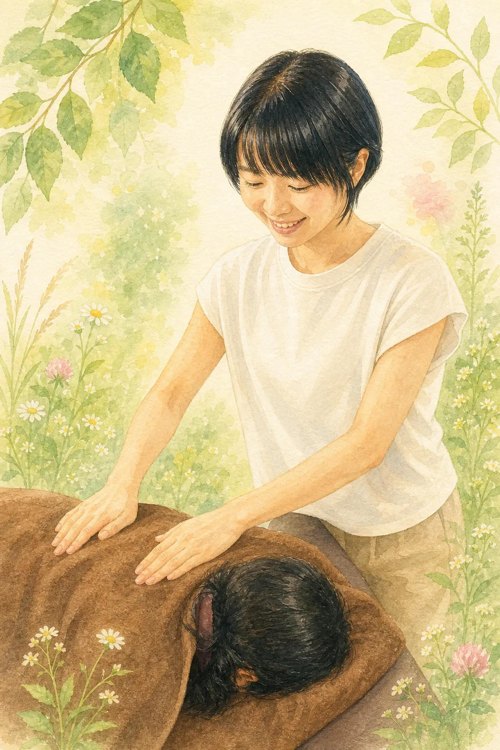 内田えみこが背中を施術しているイラスト